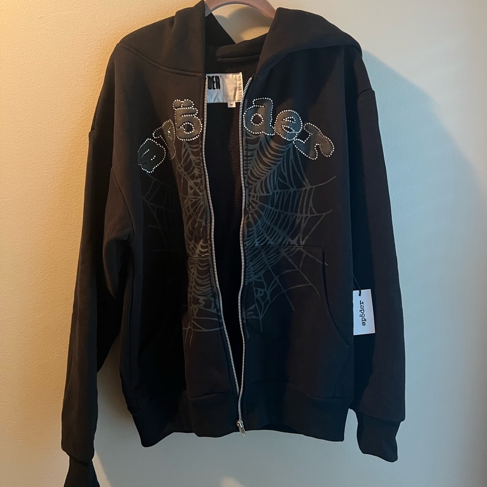 NEW Black Rhinestone Young Thug x Sp5der Zip Up Size M
